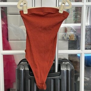 Urban Outfitters Rust Orange Strapless Ribbed Bodysuit XS